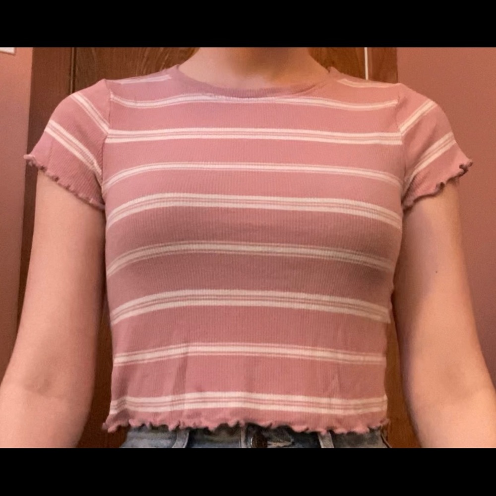 Ribbed pink and white and white and black striped shirts, bundle